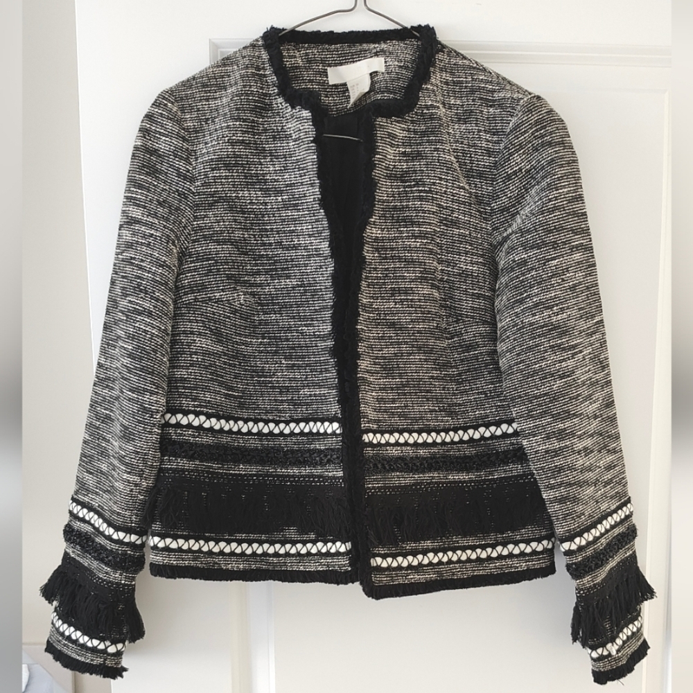 H&M Women's Tweed Jacket Black & Grey Size 6